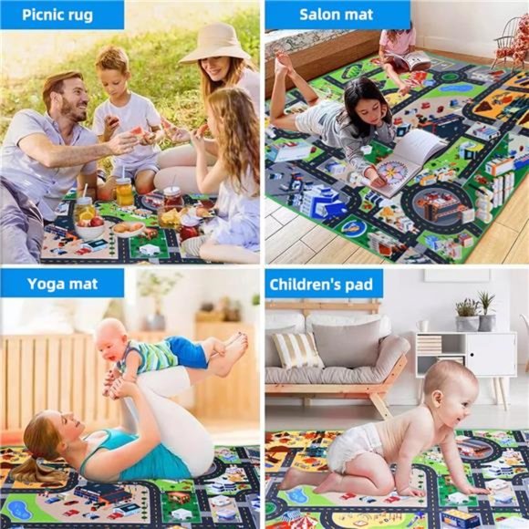 Kids Car Rug Play Mat with 4 Cars - Kids Carpet Playmat Rug, (59”x46.9”) - Picture 4 of 7